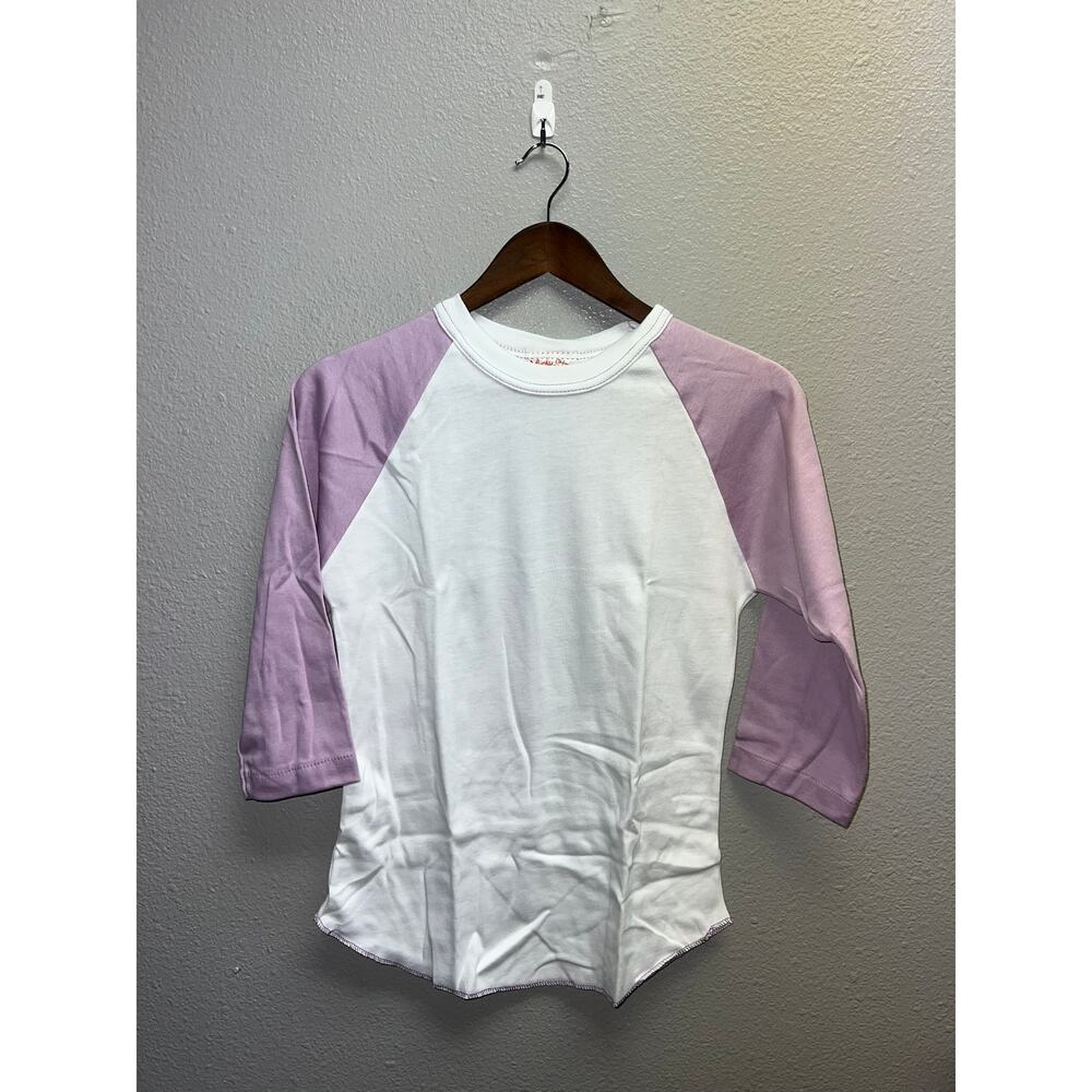 80s Women's Vintage Lucky Star White Light Purple Raglan Shirt Top M